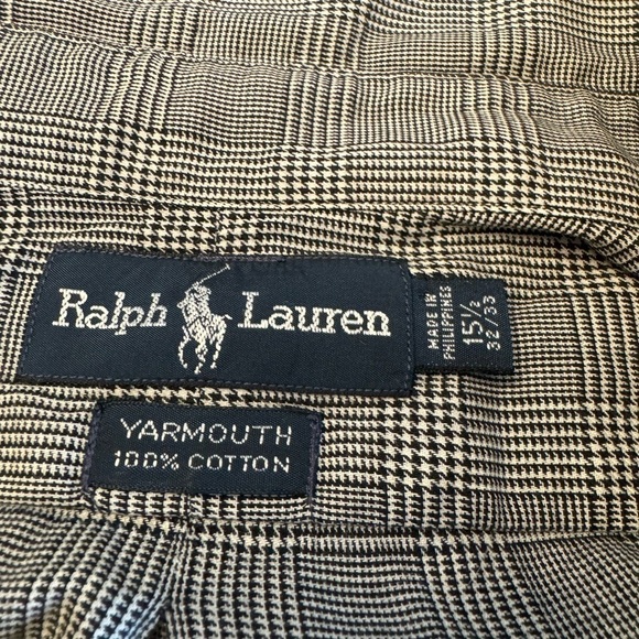 Ralph Lauren Yarmouth Cotton Black White Plaid 15 1/2 x 32/33 - Picture 3 of 7